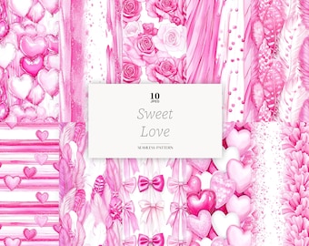 Valentine Digital Paper Collection - Pink Love Patterns & Romantic Backgrounds for Valentine Designs