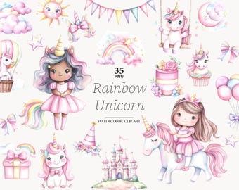 Rainbow Unicorn clipart pink birthday baby girl clipart for invitation Unicorn birthday party PNG First Birthday clip art pink Baby shower