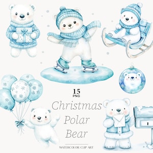 Natal Urso Polar clipart inverno fofo Urso Polar clip art inverno animais png Ilustrações de Urso Polar de Férias Download Digital Festivo