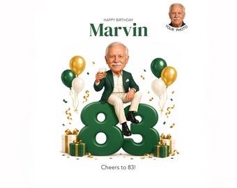 83rd Birthday Caricature for Him — Personalized Cartoon Portrait, Digital Gift