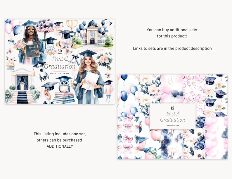 Pastel Graduation Paper: Seamless Cap & Floral Patterns (digital ...