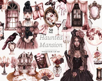 Clipart de Mansión Embrujada: Halloween gótico espeluznante PNG (Descarga digital)