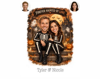 Personalized Halloween Caricature for Couple, Custom Cartoon Portrait from Photo, Printable Digital Gift