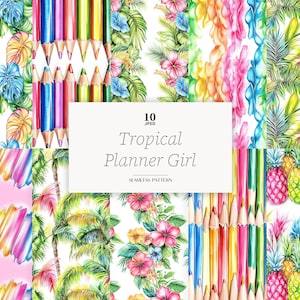 Tropical flowers digital paper Tropical flowers pattern colorful summer pattern Summer Seamless Patterns Beach Floral Backgrounds Download