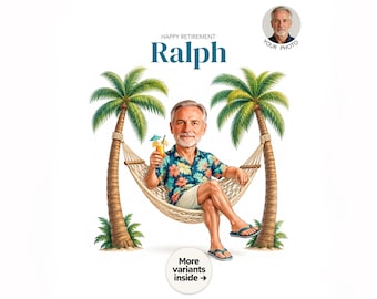 Personalized Retirement Caricature for Him — Custom Cartoon Portrait, Digital Gift