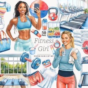 Fitness Girl Clipart Collection Gym Workout PNG Sports Girl Digital Art Gym Girl Silhouettes Self Care Motivation Graphics Instant Download