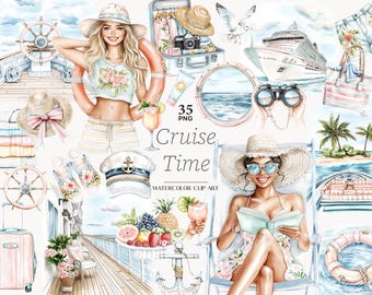 Imágenes prediseñadas PNG de cruceros: Scrapbooking de vacaciones de verano (descarga digital)