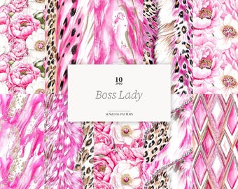 Pink & Gold Boss Lady Digital Papers: Seamless Business Patterns (JPEG)