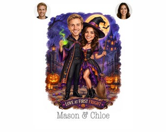 Personalized Halloween Caricature for Couple, Custom Cartoon Portrait from Photo, Printable Digital Gift