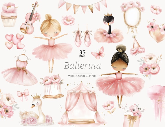 Ballerina Clipart: Swan Lake, Pink Birthday (PNG Download)
