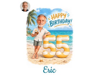 55th Birthday Caricature for Him, Custom Cartoon Portrait, Personalized Digital Gift, Funny Milestone Present
