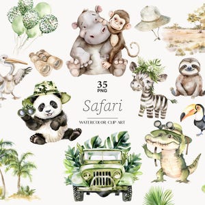 Clipart animaux de la jungle, png vert baby shower, décoration de fête d'anniversaire garçon, clipart vert anniversaire bébé garçon pour invitation, zèbre éléphant lion