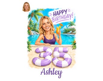 35th Birthday Caricature for Her, Custom Cartoon Portrait, Personalized Digital Gift, Funny Milestone Present