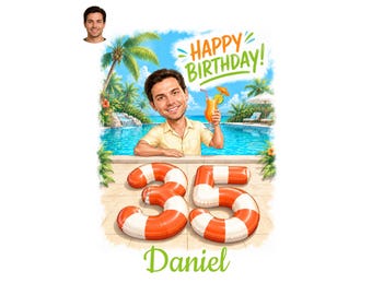 35th Birthday Caricature for Him, Custom Cartoon Portrait, Personalized Digital Gift, Funny Milestone Present