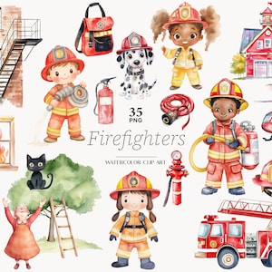 Niedliche Feuerwehrmänner Clip Art, Feuerwehrauto Kinderzimmer Clipart png, Party Dekor für Kinder, Feuerwehrmann Geburtstag Kinderzimmer Clipart, Geburtstag Baby Jungen
