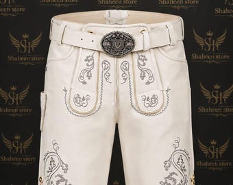 Elegante Weiße Ziegenleder Lederhose mit Exquisite Stickerei - Großhandel & Anpassung verfügbar
