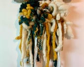 Handcrafted Boho Tapestry- Green, Yellow & White