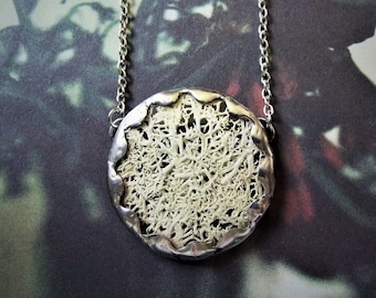 Pale Moss Specimen - Natural Reindeer Moss and Vintage Glass Hand Soldered Necklace with Gift Box