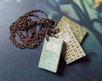 Story Teller - Handmade Copper Chain Necklace with Three Handmade Miniature Books with Insel Verlag Book Covers - with Gift Box