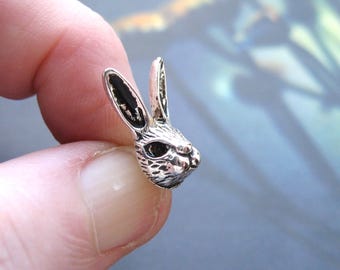 Antiqued Silver Plated Hare Pin: Jackrabbit Lapel Brooch