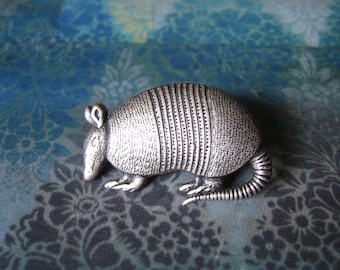 Arnold - Antiqued Silver Plated Armadillo Brooch, Lapel Pin or Tie Pin, Tie Tack with Gift Box, Gift for Dad