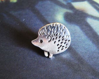 Hedgehog - Antiqued Silver Plated Hedgehog Brooch, Lapel Pin or Tie Pin, Tie Tack with Gift Box, Gift for Dad