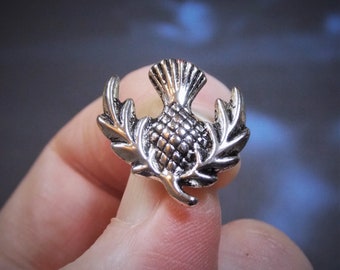 Wee Thistle - Antiqued Silver Plated Scottish Thistle Brooch, Lapel Pin or Tie Pin, Tie Tack with Gift Box