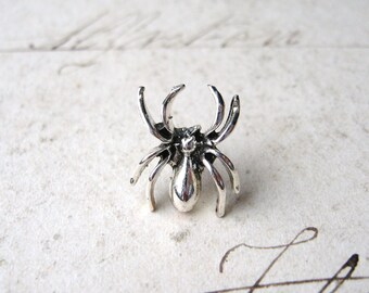 Incy Wincy - Tiny Antiqued Silver Plated Spider Brooch, Lapel Pin or Tie Pin, Tie Tack with Gift Box, Gift for Dad