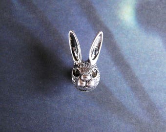 Silver Hare - Tiny Antiqued Silver Plated Hare Jackrabbit Brooch, Lapel Pin or Tie Pin, Tie Tack with Gift Box, Gift for Dad