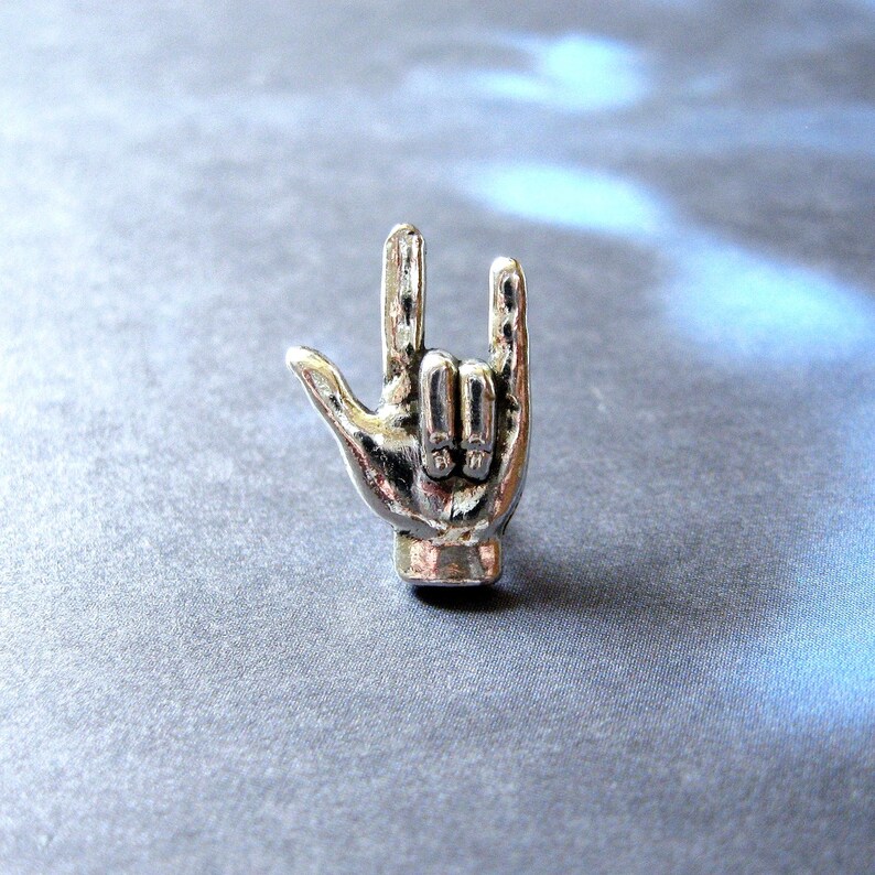 Antiqued Silver Plated I Love You Hand Sign Tie Pin - Lapel Pin image 4