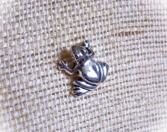 Wee Frog - Tiny Antiqued Silver Plated Frog Brooch, Lapel Pin or Tie Pin, Tie Tack with Gift Box