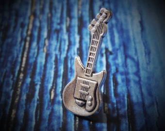 Electric Guitar - Antiqued Silver Plated Lapel Pin or Tie Pin, Tie Tack with Gift Box, Gift for Dad, Father's Day Gift