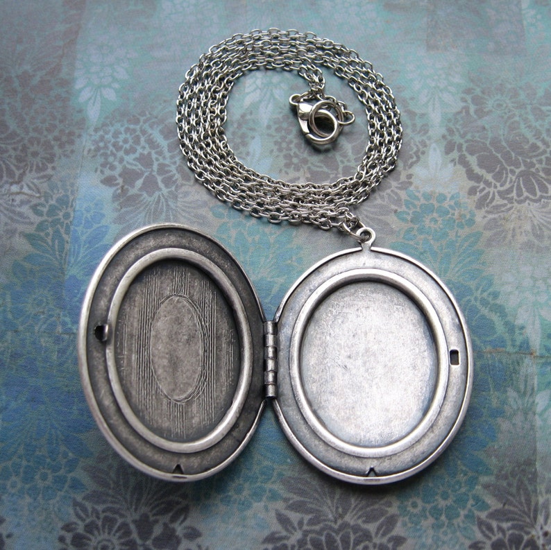 Large Vintage Style Antiqued Silver Locket Long Elegant Handmade Necklace with Gift Box Victorian Keepsake