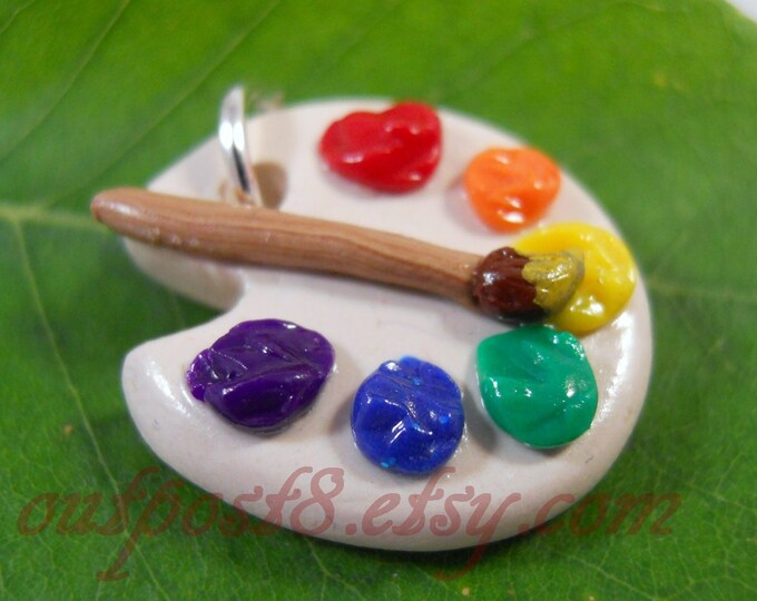 Polymer Clay Rainbow Paint Palette Necklace Keychain Phone Etsy