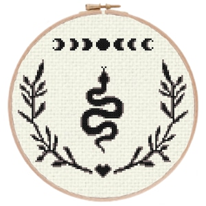 Black Moon Snake Cross Stitch Pattern