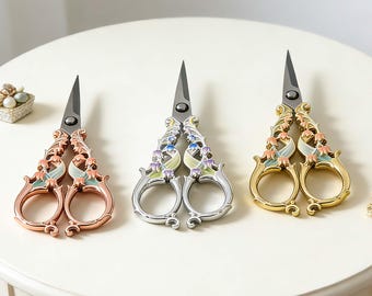 Vintage Enamel Bluebell Scissors, Stainless Steel Thread Snips, Embroidery Sewing Shears, Precision Craft Paper Cutting Tool