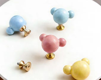 Cute Kids Room Cabinet Handles, Cartoon Ceramic Drawer Pulls, Colorful Wardrobe Knobs, Anti-Collision Furniture Hardware, Preschool Decor
