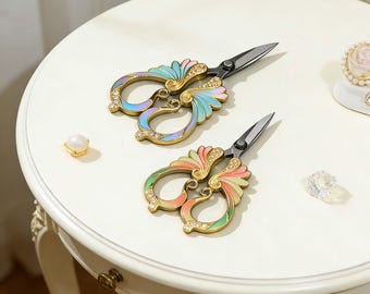 Vintage Enamel Rainbow Scissors, Stainless Steel Embroidery Snips, Retro Craft Shears, Office Mini Scissors, Fabric Sewing Tool