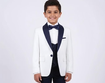 Conjunto de traje de 4 piezas para niño, corte entallado, para boda formal y portador de anillos (de 1 a 15 años)