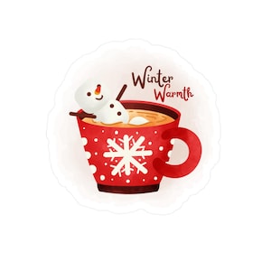 Winter Warmth Marshmallow Snowman Decal, Christmas Sticker, Holiday Decoration, Laptop Decal, Gift for Hot Cocoa Lover