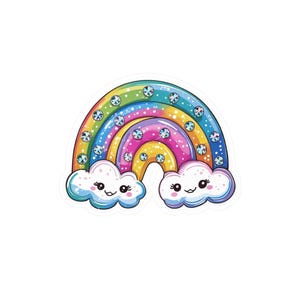 Y2K Rainbow Cloud Vinyl Decal with Rhinestone Accents, Kiss-Cut Sticker for Laptop, Water Bottle