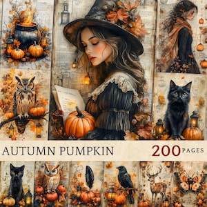 Autumn Pumpkin Junk Journal Pages: Vintage Ephemera (Digital Download)