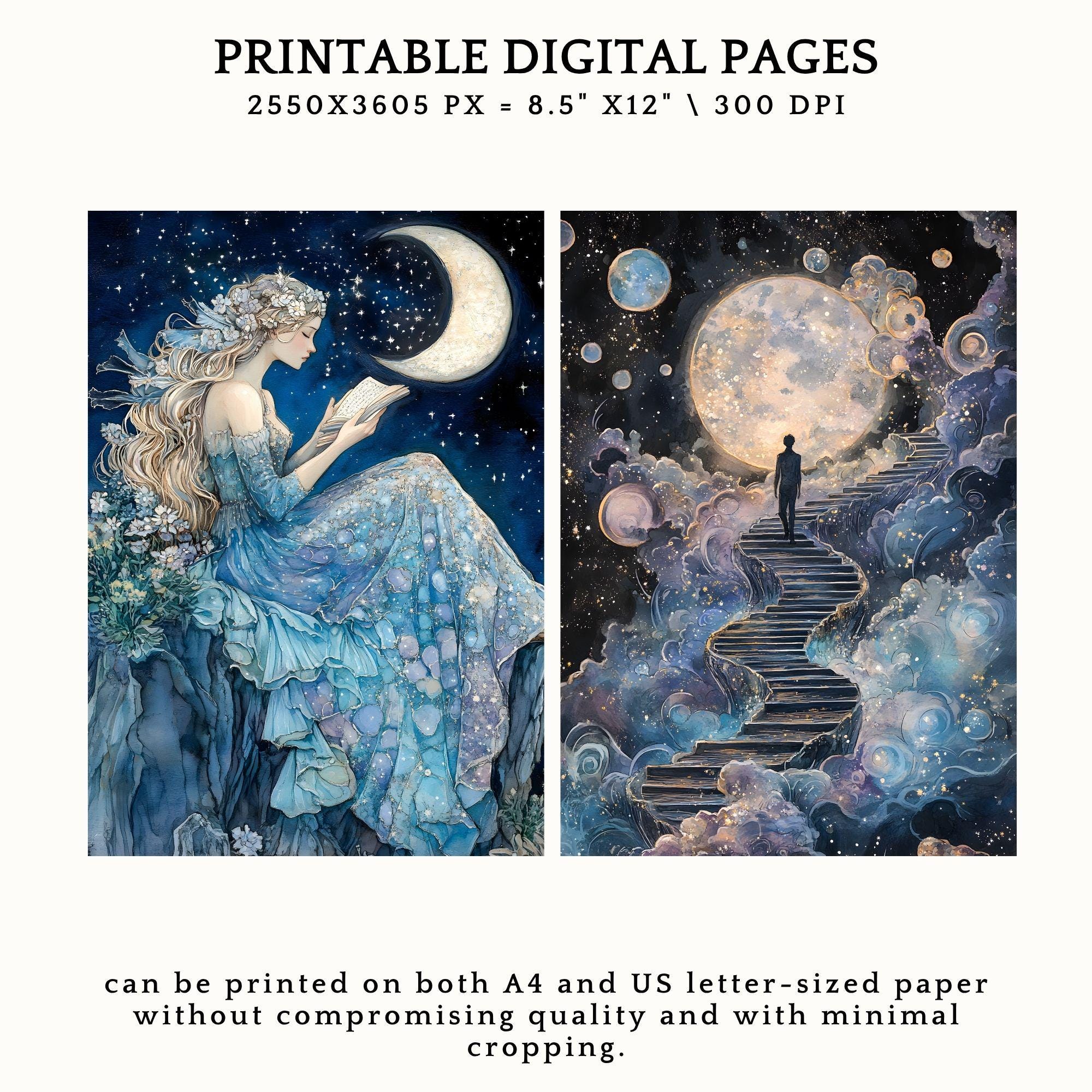Paper Mythic Mythic Night Digital Paper, Watercolor Fantasy Art, Witchy Celestial ...