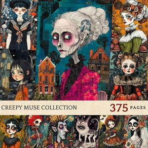 Creepy Junk Journal-pagina's, Creepy Muse digitale download voor Junk Journals, Odd Dark Art kortstondige kunst voor knutselen, Haunted vrouwelijke kunstcollage