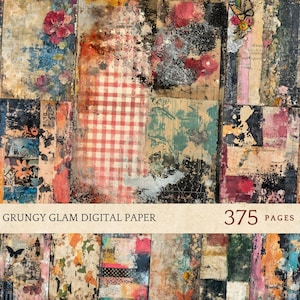 Grungy Glam Digital Paper, Distressed Textures, vintage Scrapbook Backgrounds, Industrial  Luxury Art