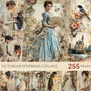 Victorian Ephemera Collage, Romantic Junk Journal Bundle, Elegant Ladies Digital Paper, Vintage Garden Printables