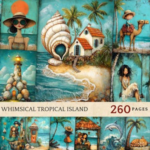 Materiale effimero di Whimsical Island per diari spazzatura, stampe estive per album, artigianato ispirato alle vacanze, fogli di collage, artigianato, carte digitali