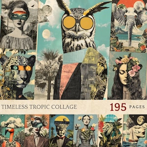 Imágenes de collages tropicales, suministros para diarios basura surrealistas, imágenes de álbumes de recortes antiguos, recortes de collages retro, suministros para manualidades para amantes de lo vintage
