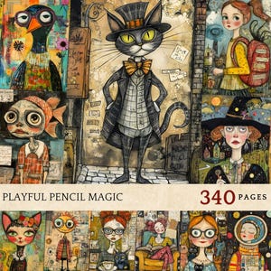 Pages imprimables magiques au crayon ludiques - Clipart doodle mignon, éphémères de style croquis amusants pour les journaux indésirables, le scrapbooking et les travaux manuels