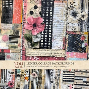 Fondos digitales con collage desgastado, texturas de tarjetas perforadas, diseño negro intenso, conjunto de materiales imprimibles para manualidades.